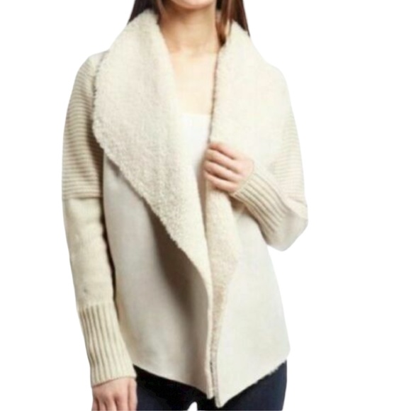 Off-White Faux Fur Knit Sweater Jacket SZ M - Picture 1 of 12